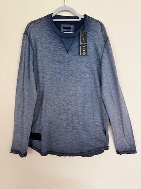 ZIMEGO T-Shirt Mens L Slate Blue Long Sleeve Slub Knit Crew Neck New T032